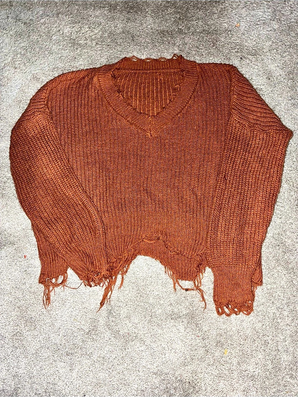 Distressed Knit Sweater in Brown Size Medium